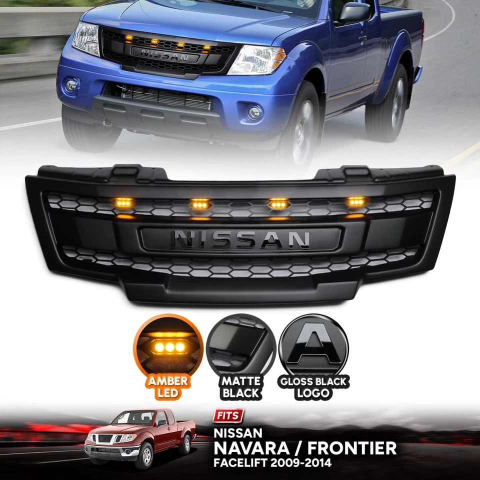 Rejilla delantera negra mate ámbar LED negro logotipo para Nissan Frontier Facelift 09-14 Foto 1 de 4