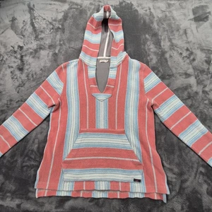 Faherty Sweater Womens Small Pink Blue Stripe Baja Hoodie Pullover Cotton Boho - Picture 1 of 9