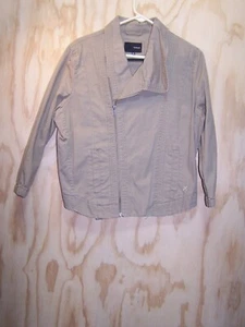 HURLEY Moto Jacket Women's Medium Beige Cotton Cropped Zip Up Skate Style - Picture 1 of 3