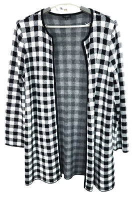 NEW TALBOTS Women Wool Sweater Cardigan Open Front Plaid Black White Size 1X - Image 1 of 4