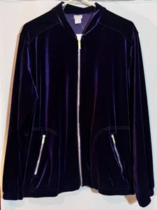 NWT Chicos Travelers Midnight Violet Purple Velvet Zipper Zip size 3 Jacket - Picture 1 of 6