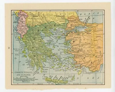 Página de mapa Atlas vintage de 1926 - Grecia Turquía y Albania (por un lado) y Roma... Foto 1 de 2