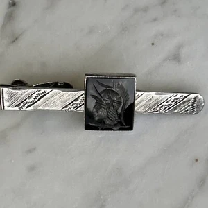 Intaglio Soldier Bar Tie Clasp Sterling Silver & Hematite Trojan Greek Roman - Picture 1 of 16