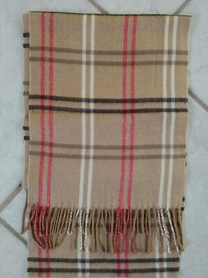 Bufanda Macy's Cejon súper suave italiana bronceada camel a cuadros flecos look Nova Foto 1 de 4