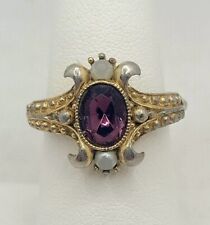 Vintage 1974 Avon Queensbury Purple Lab Created Amethyst Ring Sizeable Gold Tone