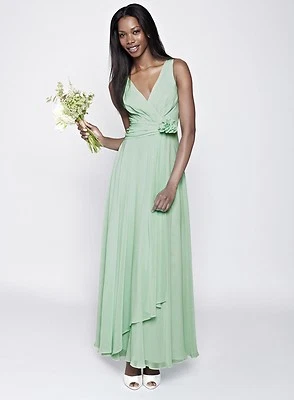 Bhs bernsteinfarbenes langes dunkelneuwertiges Brautjungfernkleid Größe 16 neu mit Etikett - Bild 1 von 2