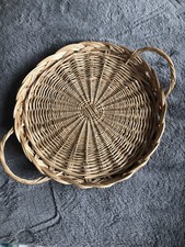 Vintage 1970s Woven Wicker Boho Farmhouse Display Home Decor Oval Wall Art Tray