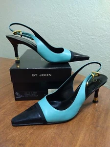 Bandolera vintage St John Classic Cybele en azul tropical/negro para mujer talla 7B - Imagen 1 de 24