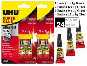 UHU Superkleber Mini Trio Klebstoffe 3 x 1g Röhren Super Power Superkleber Flüssigkeit - Bild 1 von 13