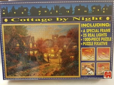 Jumbo 'Cottage by night' with lights and frame 1000 piece puzzle BNIB - image 1 of 4