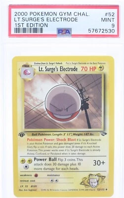 PSA 9 MINT 2000 Pokémon Gym Challenge #52 Lt. Surge's Electrode 1st Edition !!! - Image 1 of 4