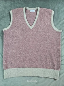 Vtg Bullock & Jones Vest Mens Large Red Cashmere Herringbone V Neck Scotland - Picture 1 of 12