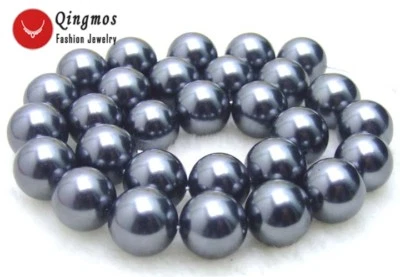 10mm Round Black Sea Shell Pearl Beads for Jewelry Making DIY Loose Strands 15" - Image 1 of 2