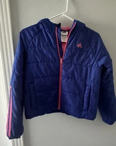 VGUC adidas Girls Cozy Purple Sonic Pink Puffer Jacket Size Medium (10-12) - Picture 1 of 5