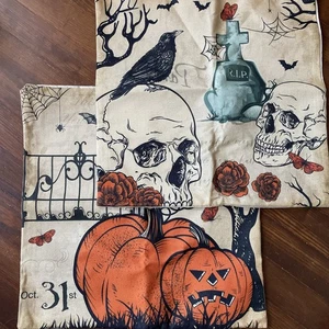 Decorazioni Halloween Zucche Corvo Pipistrelli Teschio Copricuscino Set 17,5"x17,5" - Foto 1 di 15