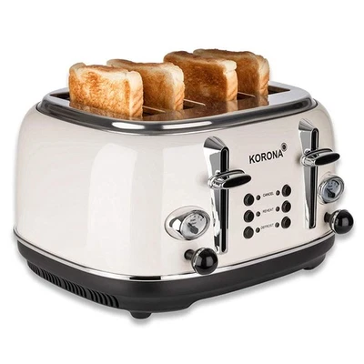 KORONA Vintage Design Toaster Retro Optik Creme 4 Scheiben 2 Röstbereiche Chrom - Bild 1 von 4