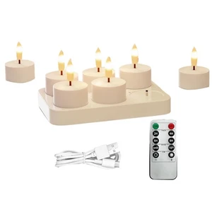 Wiederaufladbare flammenlose Teelichter Kerzen mit Ladestation 6 Stück 2018 - Bild 1 von 9