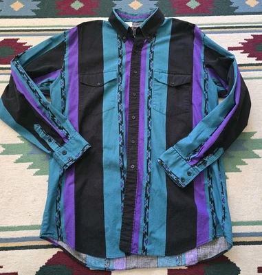 VTG 90s Karman Western Shirt Mens XL  Southwest Aztec Stripes Brushpopper Rodeo - Image 1 of 4