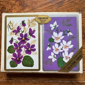 Congress Sealed Playing Cards Set Cel-U-Tone Purple Violets Vintage - Bild 1 von 2