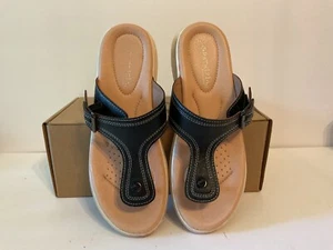 Patrizia by Spring Step 39 Black Faux Leather Thong Buckel Sandle Size 8.5 - Picture 1 of 6