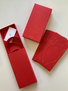 Lot of 8 HERMES Year of Pig Lucky RED Envelopes w/ Ribbon Year 2019 - Picture 1 of 5