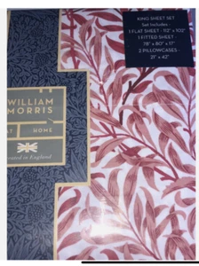 WILLIAM MORRIS~Juego de sábanas REY~Rama de sauce~ROJO~OEKO~4 piezas~100% ALGODÓN~NUEVO CON ETIQUETAS~ - Imagen 1 de 8