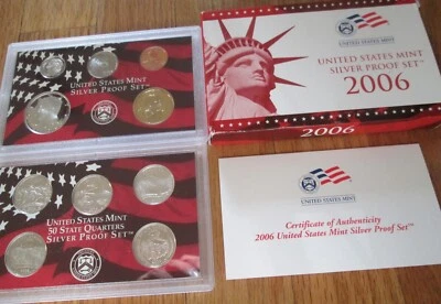 2006 Silver Proof Set U.S. Mint 10 Coin Box and Coa including 5 Silver Quarters - Image 1 of 4