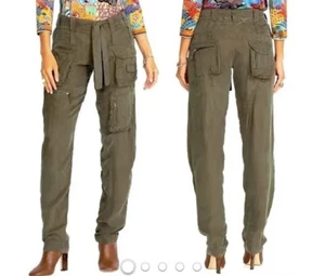 NEW JOHNNY Khaki Military Army Green HAILEY CARGO PANTS $210 Missing Belt 10 - Picture 1 of 6