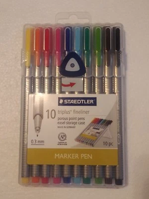 Paquete de 10 rotuladores Staedtler Triplus Fineliner 0,3 mm estuche de almacenamiento de caballete ** Foto 1 de 2