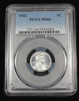 1943 P LINCOLN STEEL CENT PCGS MS66 UNC MS 66 WHEAT PENNY UNCIRCULATED COIN - Image 1 of 2