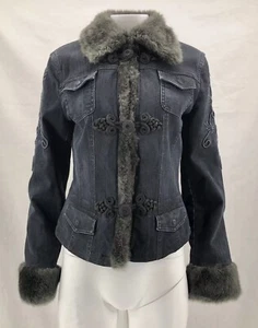 GIL BRET Damen schwarze Jeansjacke mit Kunstfellbesatz Größe 10. 1457 - Bild 1 von 11
