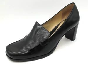 Antonio Melani Shoes Sz 8 Pumps Chunk Heel Black Leather Leather Slip Ons - Picture 1 of 9