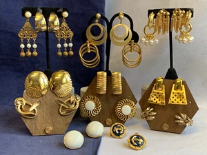 Vtg Clip-On Earring Lot Brasil Bergere Monet Faux Pearl Enamel Costume Jewelry - Picture 1 of 24