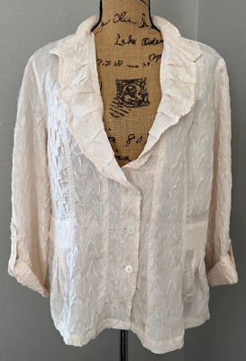 Chico's Rippled Sheen Jolena Delicacy Jacket 3/4 Sleeve Peach 2 Large Nylon - Image 1 of 4