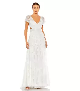 Mac Duggal White Embellished Lace Up Flowy Gown, 70275, Size 4, $240 - Picture 1 of 11