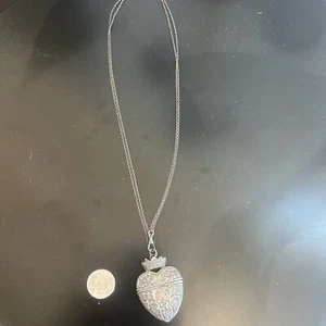 FOSTER & BAILEY ART NOUVEAU STERLING SILVER CROWN HEART MATCH SAFE VESTA PENDANT - Picture 1 of 10