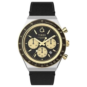 Timex Q Chronograph 40mm Gold Black Unisex Watch - Brand New - Picture 1 of 11