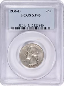 1936-D Washington Silver Quarter EF45 PCGS - Picture 1 of 2