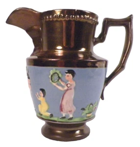 Copper Luster Creamer Boys Girls Playing Cream Pitcher Antique Hand Paint #3 - Picture 1 of 8