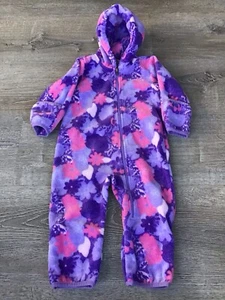 Columbia Purple Pink Girls Floral Fleece Bunting Girls 12-18 M Full Zip Snowsuit - Picture 1 of 12