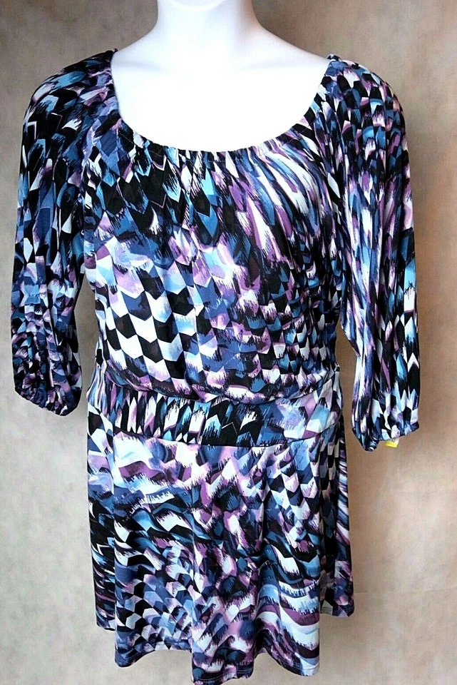 Vestido de Carrera a Cuadros Talla 10 Estampado Geométrico Blusa Cintura Caída Manga 3/4 Usado en Excelente Condición Foto 1 de 4