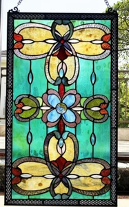Stained Glass Tiffany Style Victorian Manor Hanging Window Panel Suncatcher - Picture 1 of 3