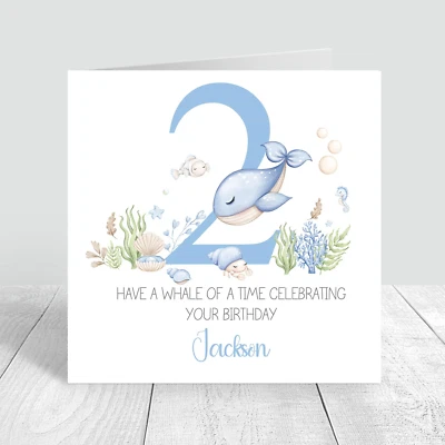 Personalised Boys 2nd Birthday Card Handmade Birthday Under the sea Card Brother - Image 1 of 3