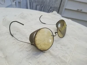 Vintage 1920 30er gelbe Gläser Sicherheit Motorrad Brille aufklappbare Netzseiten Steampunk - Bild 1 von 9