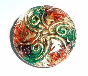 Maravilloso colorido botón de flor de vidrio checo pintado a mano con acabado dorado 28 mm  - Imagen 1 de 2