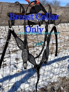 Black Leather Silver Crystal Bling Breast Collar Western Horse Show Trail Barrel - Picture 1 of 2