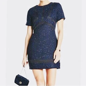 Adelyn Rae Tweed Sheath Dress Navy Blue SMALL Cocktail Event Sheer Back - Picture 1 of 11