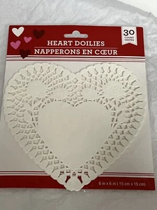 Heart Paper Doilies -WHITE -Raised “Love” & Roses Print- 30 Count - 6 in x 6 in - Picture 1 of 6