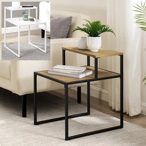 Rustic Industrial Wood and Metal Sofa Side End Coffee Table 2 Tier Nightstand - Imagen 1 de 12