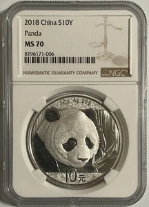 Cina 2018 10 YUAN Panda moneta d'argento, NGC MS 70 - Foto 1 di 3